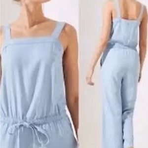 Loft Women's Square Neck Wide Leg Jumpsuit Light Blue Chambray SZ M NWT